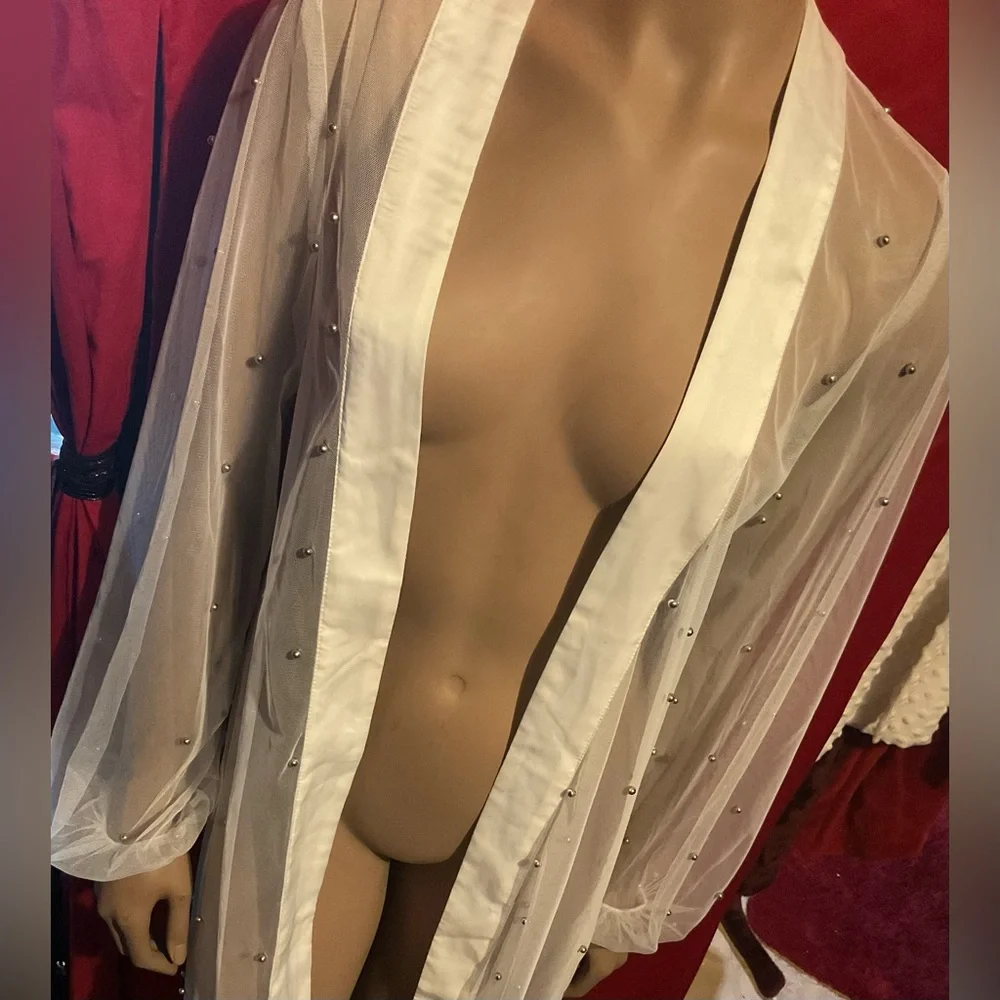 Elegant Sheer White Robe with silver beads - Picture 3 of 3